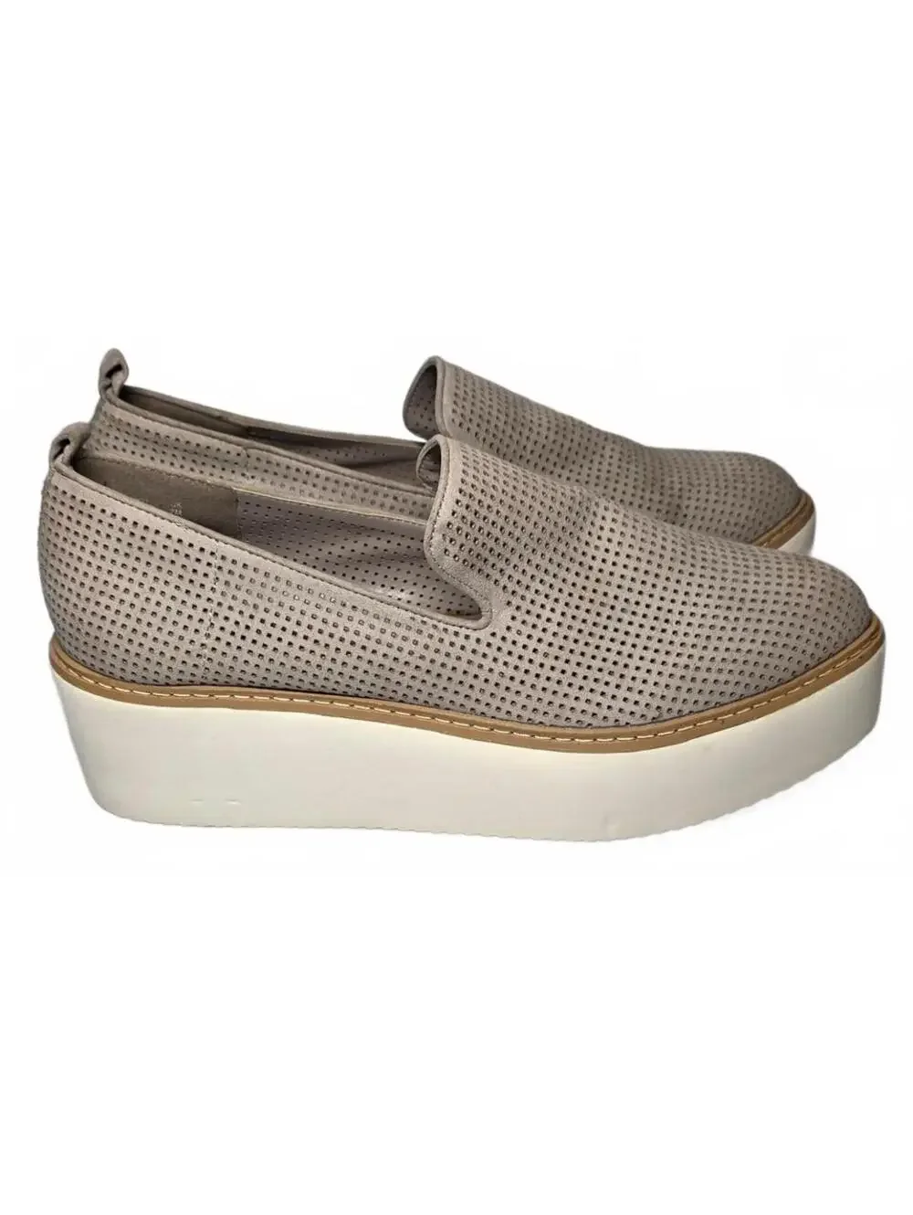DKNY 9.5M Taupe Perforated Slip-On Platform Shoes